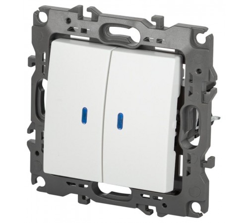 Выключатель ЭРА Серия 12 12-1105-01М двойной с подсветкой, 10АХ-250В, белый матовый   Б0065702  ЭРА