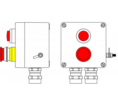 Ex пост управления из GRP ;1Ex d e IIC T6 Gb X / Ex tb IIIB T80°C Db X /IP66; Аварийная кнопка красная, 1NC/1NO -1 шт.; Лампа красная 20V-250V 1шт.; С