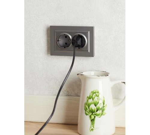 BRITE Розетка 2-ая с заземлением со шторками 16А в сборе РСш12-3-БрС сталь  BR-R24-16-K46-F  IEK