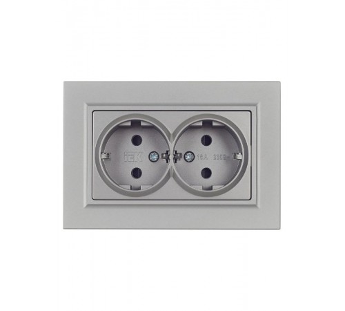 BRITE Розетка 2-ая с заземлением со шторками 16А в сборе РСш12-3-БрС сталь  BR-R24-16-K46-F  IEK