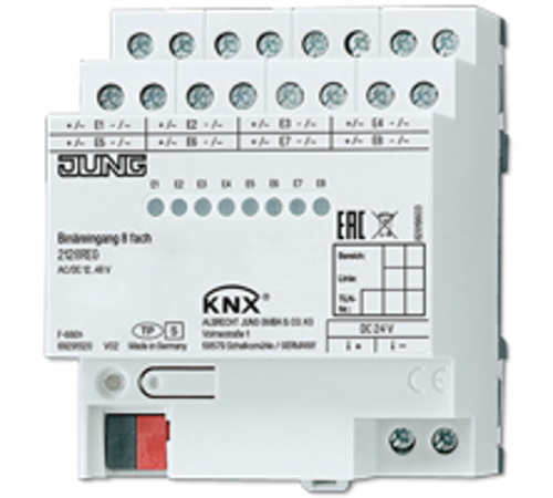 Бинарный ввод, 8 каналов, монтаж на DIN-рейку, 4 модуля; KNX  2128REG  Jung