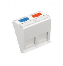 Модуль адаптер (лицевая панель) роз. информ., 45x45,  RJ, 2 входа наклон, бел.  87022  Ecoplast