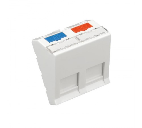 Модуль адаптер (лицевая панель) роз. информ., 45x45,  RJ, 2 входа наклон, бел.  87022  Ecoplast