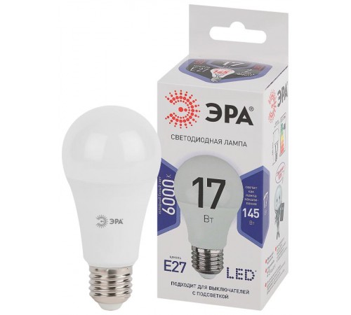 Лампа светодиодная LED 17Вт Е27 6000К A60-17W-860-E27  Б0031701  ЭРА