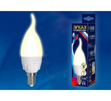 Лампа светодиодная LED-CW37 7W/WW/E14/FR PLP01WH LED. "свеча на ветру", матовая. серия Яркая, пр-во Россия, 3000K  UL-00002416  Uniel