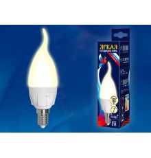 Лампа светодиодная LED-CW37 7W/WW/E14/FR PLP01WH LED. "свеча на ветру", матовая. серия Яркая, пр-во Россия, 3000K  UL-00002416  Uniel