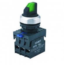 Переключатель с подсветкой NP8-20XD/334, 3 полож. самовозв. 45град, зелен., AC110-230В, 2НО, IP65 (R)  667668  CHINT