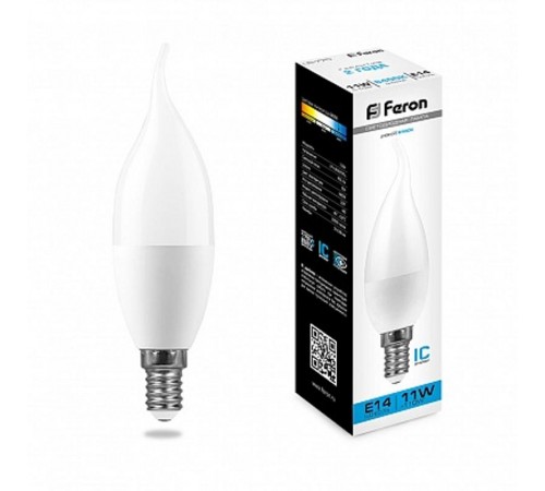 Лампа светодиодная LB-770 (11W) 230V E14 6400K свеча на ветру  25952  FERON