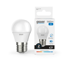Лампа светодиодная LED 8Вт E27 220В 6500К Elementary шар  53238  Gauss