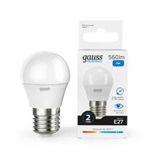 Лампа светодиодная LED 8Вт E27 220В 6500К Elementary шар  53238  Gauss