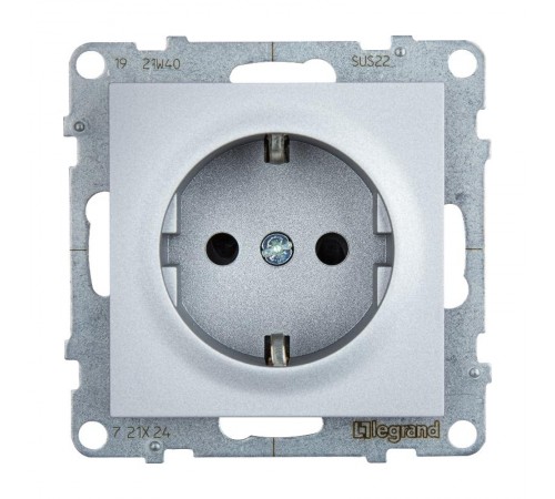 SUNO Силовая розетка 2К+З 16А 250В с защитными шторками. Винтовые зажимы. Цвет "Алюминий"  721324  Legrand