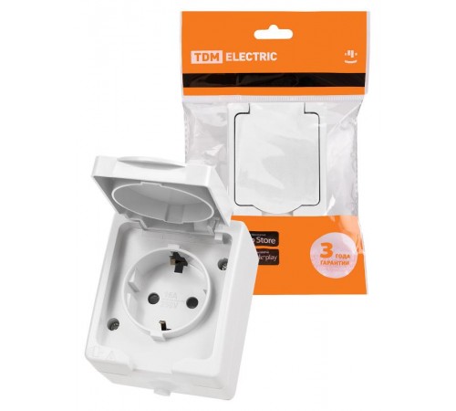 Розетка 2П+З открытой установки IP54 16А белая "Вуокса"  SQ1803-1007  TDM