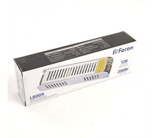 Трансформатор электронный для светодиодной ленты LB009  200W 12V (драйвер) 200*58*37мм  21498  FERON