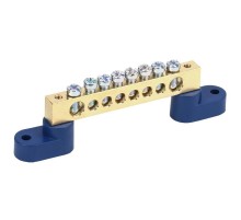 Шина "N" нулевая 8х12 мм на двух угловых синих изоляторах 8 групп  11-2333  REXANT