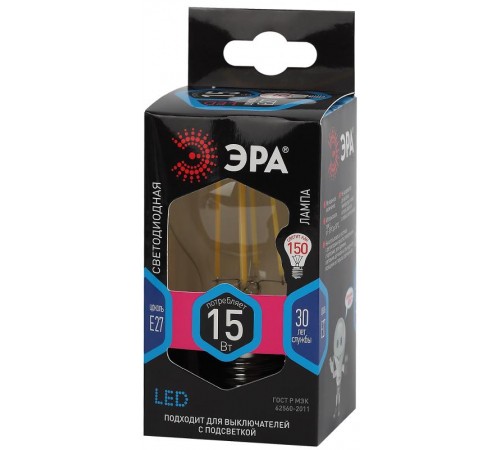 Лампа светодиодная F-LED A60-15W-840-E27 (филамент, груша, 15Вт, тепл, Е27)  Б0046983  ЭРА