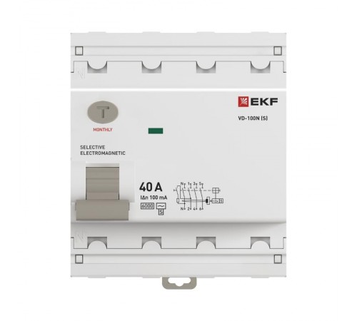 Выключатель дифференциального тока (УЗО) ВД-100N (S) 4P 40А 100мА тип AC эл-мех 6кА PROXIMA E1046MS40100EKF