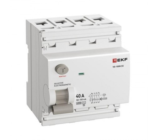 Выключатель дифференциального тока (УЗО) ВД-100N (S) 4P 40А 100мА тип AC эл-мех 6кА PROXIMA E1046MS40100EKF