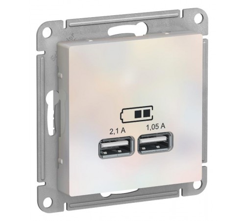 AtlasDesign Жемчуг Розетка USB, 5В, 1 порт x 2,1 А, 2 порта х 1,05 А, механизм  ATN000433  SE