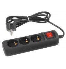 Удлинитель электрический UX-3es-1,5m-B с заземлением с выключателем 3 розетки 1,5 м ПВС 3x0,75мм2 черный  Б0057727  ЭРА