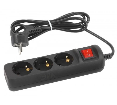 Удлинитель электрический UX-3es-1,5m-B с заземлением с выключателем 3 розетки 1,5 м ПВС 3x0,75мм2 черный  Б0057727  ЭРА