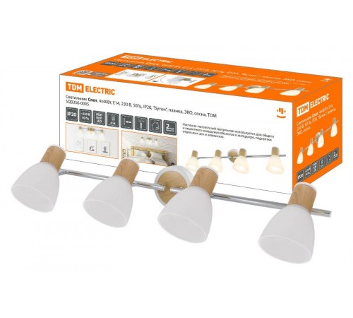 Светильник Спот, 4х40Вт, Е14, 230 В, 50 Гц, IP20, "Бутон", планка, ЭКО, сосна,  SQ0356-0005  TDM