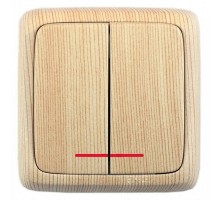 Выключатель открытой установки, двухклавишный, с индикацией, с изолирующей пластиной, цвет сосна  ВА10-154-02  HEGEL