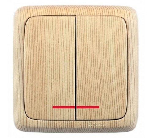 Выключатель открытой установки, двухклавишный, с индикацией, с изолирующей пластиной, цвет сосна  ВА10-154-02  HEGEL