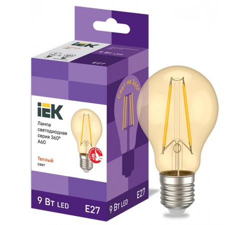 Лампа светодиодная LED A60 груша золото 9Вт 230В 2700К E27 серия 360°  LLF-A60-9-230-30-E27-CLG  IEK