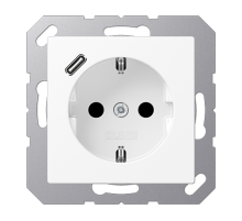 Розетка SCHUKO® с USB-зарядным устройством, тип С; термопласт; белый матовый  A1520-18CWWM  Jung