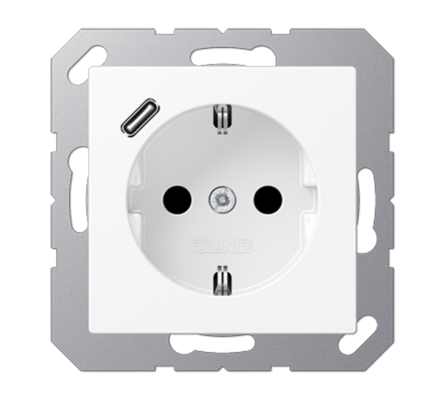 Розетка SCHUKO® с USB-зарядным устройством, тип С; термопласт; белый матовый  A1520-18CWWM  Jung