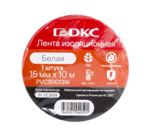 Лента изоляционная ПВХ 15x0,13 10м в рулоне Белая  PVC151013W  DKC