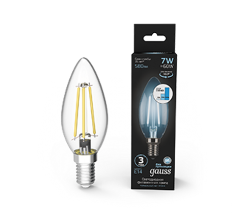 Лампа светодиодная Black LED Filament Свеча E14 7W 580lm 4100К step dimmable  103801207-S  Gauss