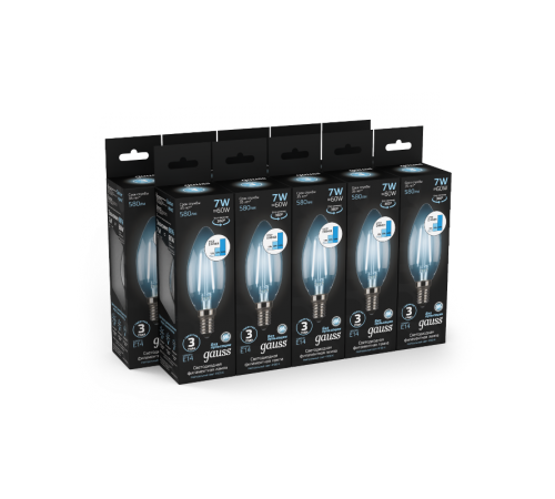 Лампа светодиодная Black LED Filament Свеча E14 7W 580lm 4100К step dimmable  103801207-S  Gauss