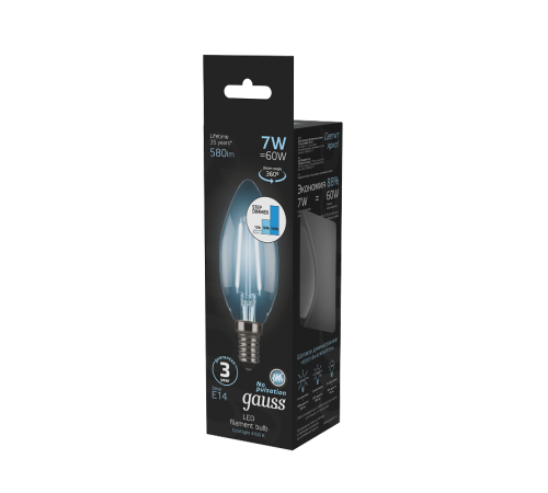 Лампа светодиодная Black LED Filament Свеча E14 7W 580lm 4100К step dimmable  103801207-S  Gauss