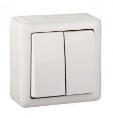 Хит Белый О/У с изолирующей пластиной Выключатель 2-клавишный 6А, 250В  VA56-232I-B  SE