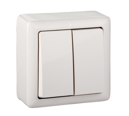 Хит Белый О/У с изолирующей пластиной Выключатель 2-клавишный 6А, 250В  VA56-232I-B  SE