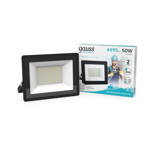 Прожектор светодиодный  Elementary 50W 4475lm 4000К 200-240V IP65 черный LED 1/10  613100250  Gauss