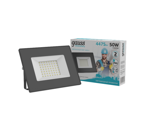 Прожектор светодиодный  Elementary 50W 4475lm 4000К 200-240V IP65 черный LED 1/10  613100250  Gauss
