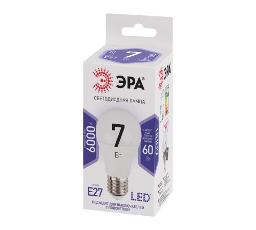 Лампа светодиодная СТАНДАРТ LED A60-7W-860-E27 (диод, груша, 7Вт, хол, E27)  Б0044087  ЭРА