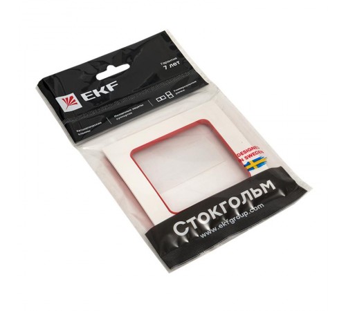 Стокгольм Рамка 1-местная белая с линией цвета красный PROxima  EXM-G-304-20  EKF