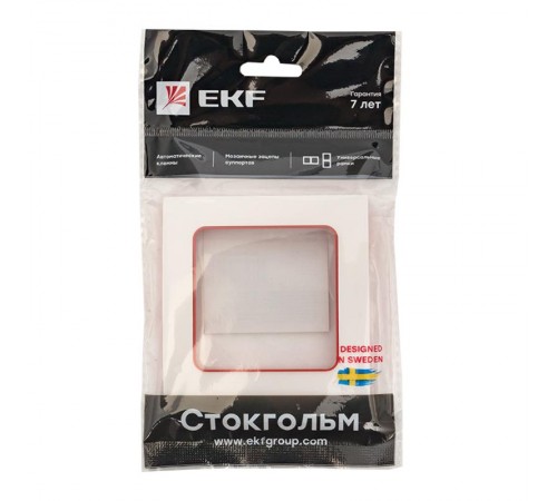 Стокгольм Рамка 1-местная белая с линией цвета красный PROxima  EXM-G-304-20  EKF