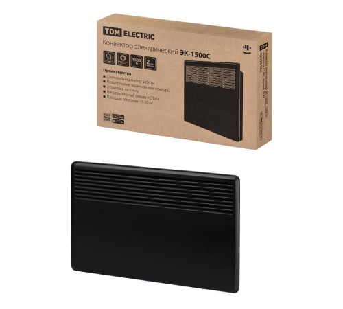 Конвектор электрический ЭК-1500С, 1500 Вт, термостат, СТИЧ, черный,  SQ2520-1208  TDM