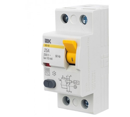 Выключатель дифференциальный (УЗО) ВД1-63 2п 25А 10мА тип AC  MDV10-2-025-010  IEK