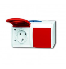 Розетка 16А 250В IP44, двойная, для открытого монт., c красной крышкой, серия ocean, цвет серый/сине-зелёный  2084-0-0700   2CKA002084A0700  ABB