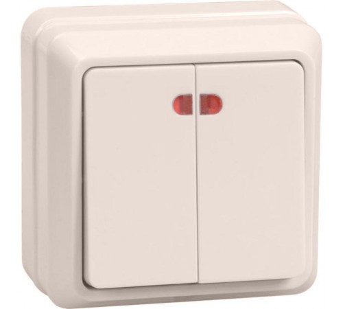 ОКТАВА кремовый Выключатель 2-клавишный с индикацией 10А ВС20-2-1-ОКм  EVO21-K33-10-DC  GENERICA
