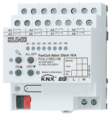 Актуатор для фанкойлов 2 группы, монтаж на DIN-рейку, 4 модуля; KNX  FCA2REGHE  Jung