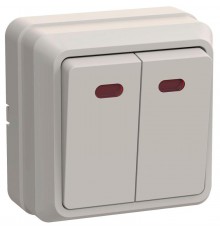 ОКТАВА кремовый Выключатель 2-клавишный с индикацией 10А ВС20-2-1-ОКм  EVO21-K33-10-DC  GENERICA