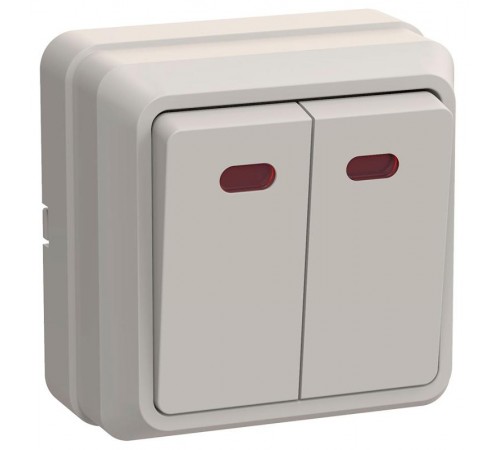 ОКТАВА кремовый Выключатель 2-клавишный с индикацией 10А ВС20-2-1-ОКм  EVO21-K33-10-DC  GENERICA