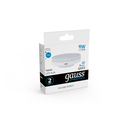 Лампа светодиодная LED Elementary GX53 9W 680lm 6500K 1/10/100  83839  Gauss