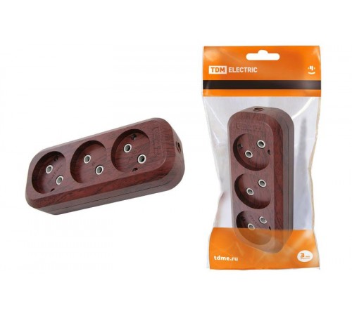 Колодка розеточная 3 гнезда 2П б/з 10А 250В "Эко" (бук)   SQ1806-0061  TDM